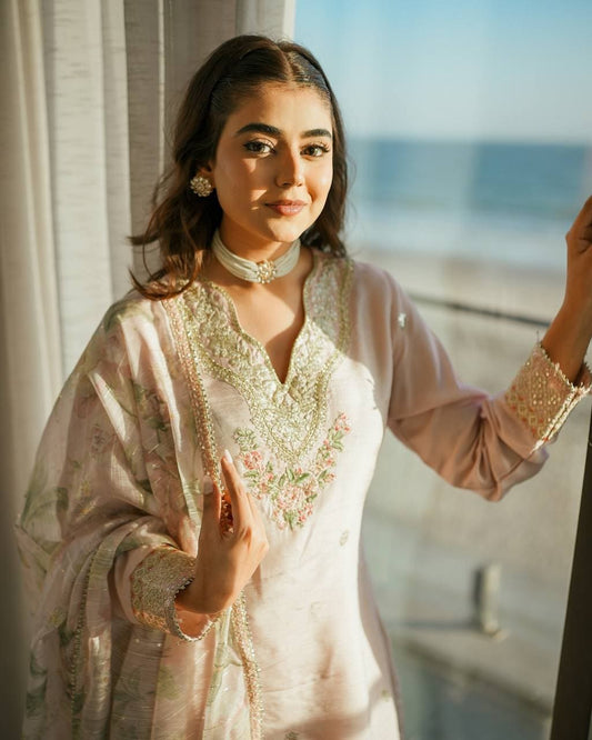 Pristine Ivory Festive Kurta Palazzo with Dupatta