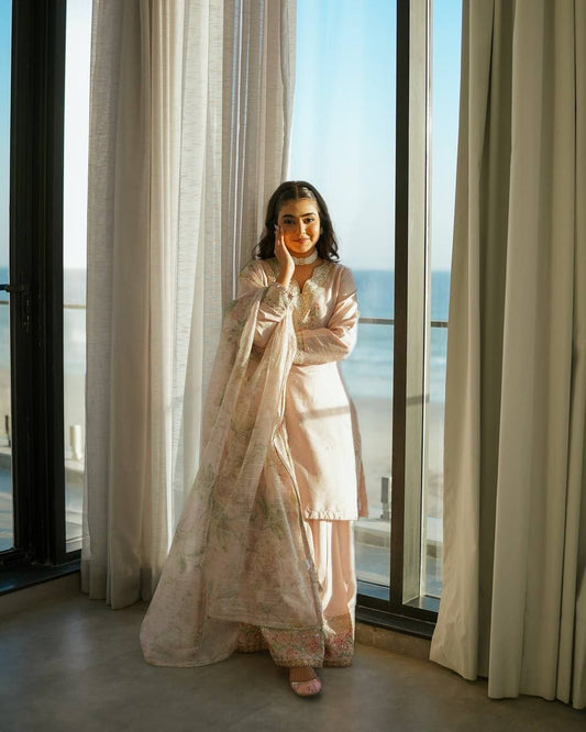 Pristine Ivory Festive Kurta Palazzo with Dupatta