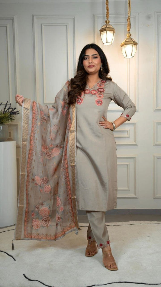 Duchess Pearl Premium Roman Silk Suit set with Dupatta