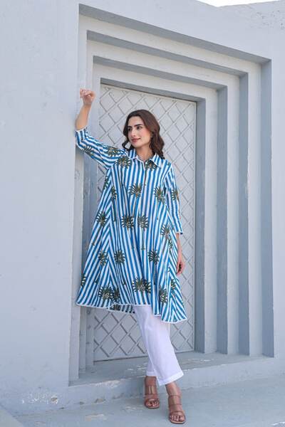 Azure Blue Organic Cotton Baggy Style Kurta Set