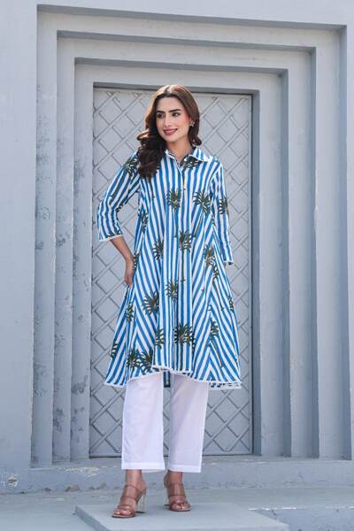 Azure Blue Organic Cotton Baggy Style Kurta Set