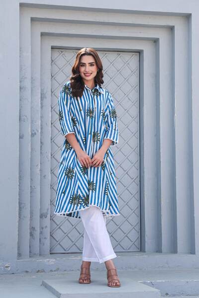 Azure Blue Organic Cotton Baggy Style Kurta Set