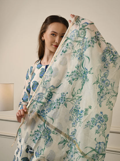 Off White Cotton Silk Suit Set