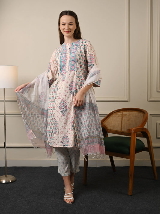 Pastel Blue Chanderi Cotton Suit Set