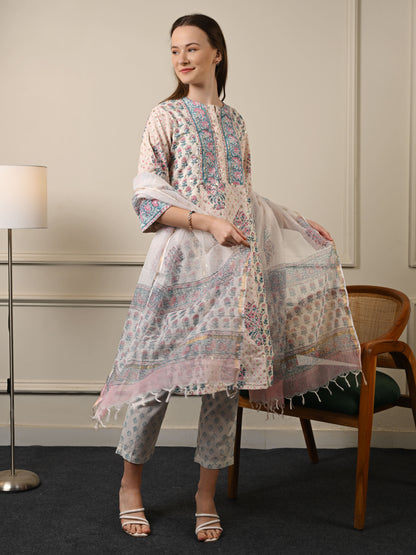 Pastel Blue Chanderi Cotton Suit Set
