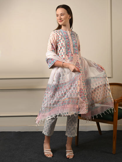 Pastel Pink Chanderi Cotton Suit Set