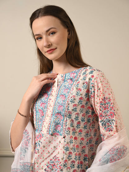 Pastel Pink Chanderi Cotton Suit Set