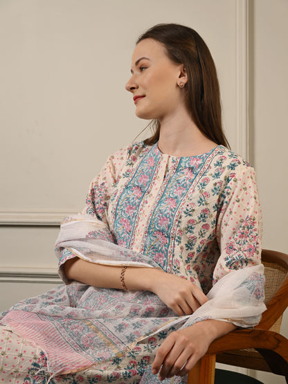 Pastel Blue Chanderi Cotton Suit Set