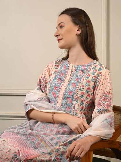 Pastel Pink Chanderi Cotton Suit Set