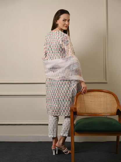 Pastel Blue Chanderi Cotton Suit Set