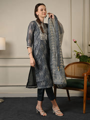 Grey Chanderi Cotton Suit Set