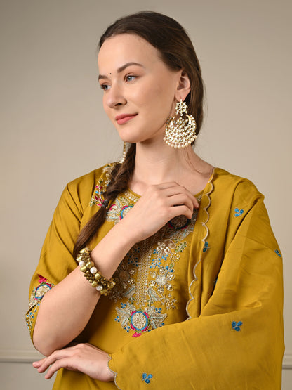 Mustard Yellow Silk Suit Set