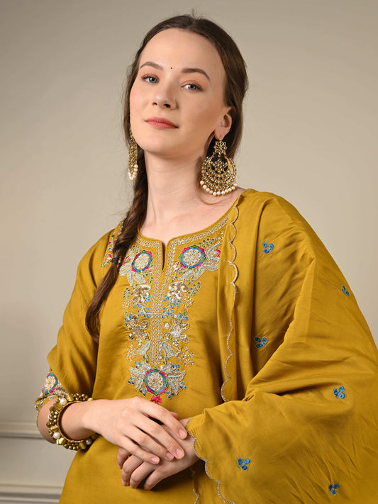 Mustard Yellow Silk Suit Set