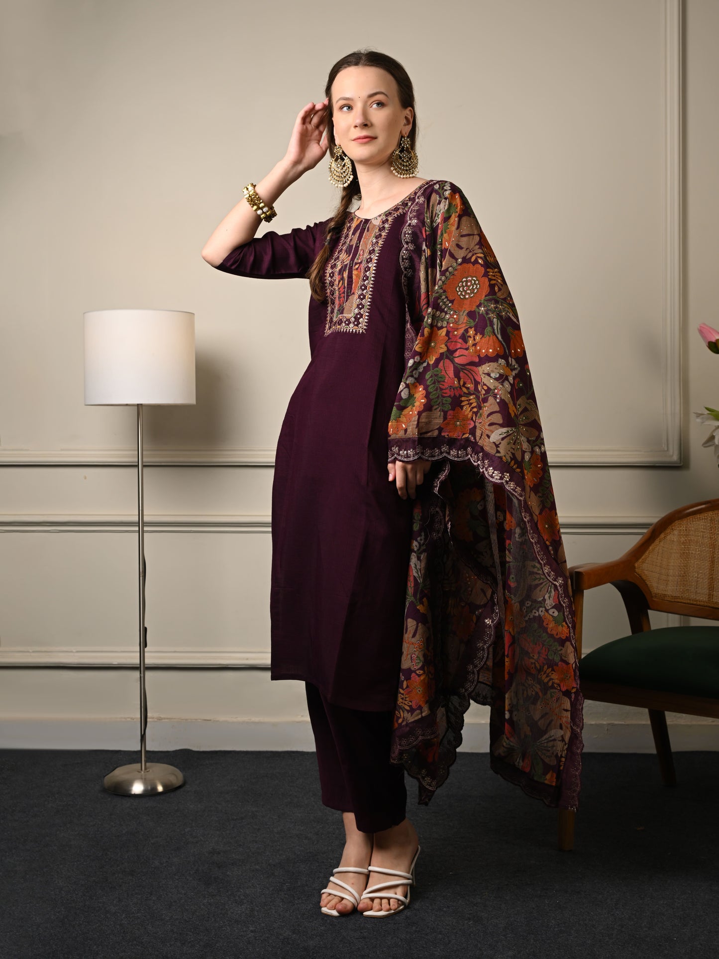 Rich Purple Chanderi Silk Suit Set