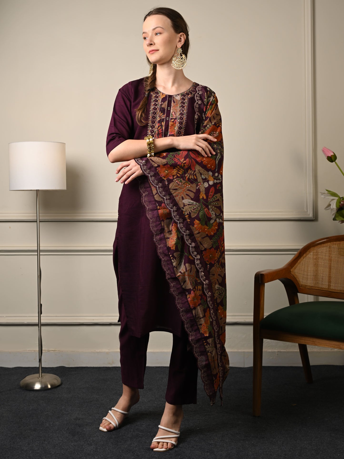 Rich Purple Chanderi Silk Suit Set