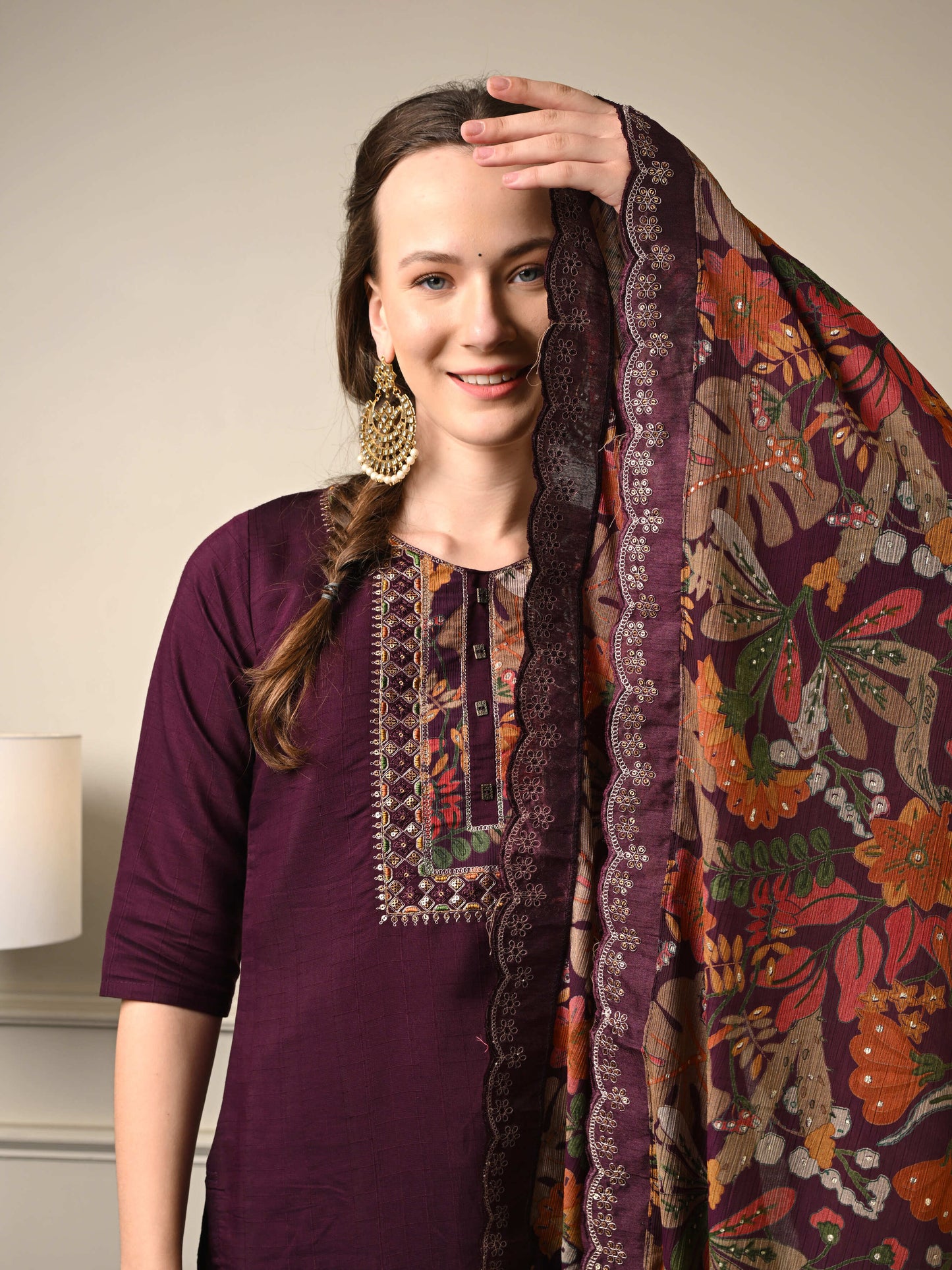 Rich Purple Chanderi Silk Suit Set