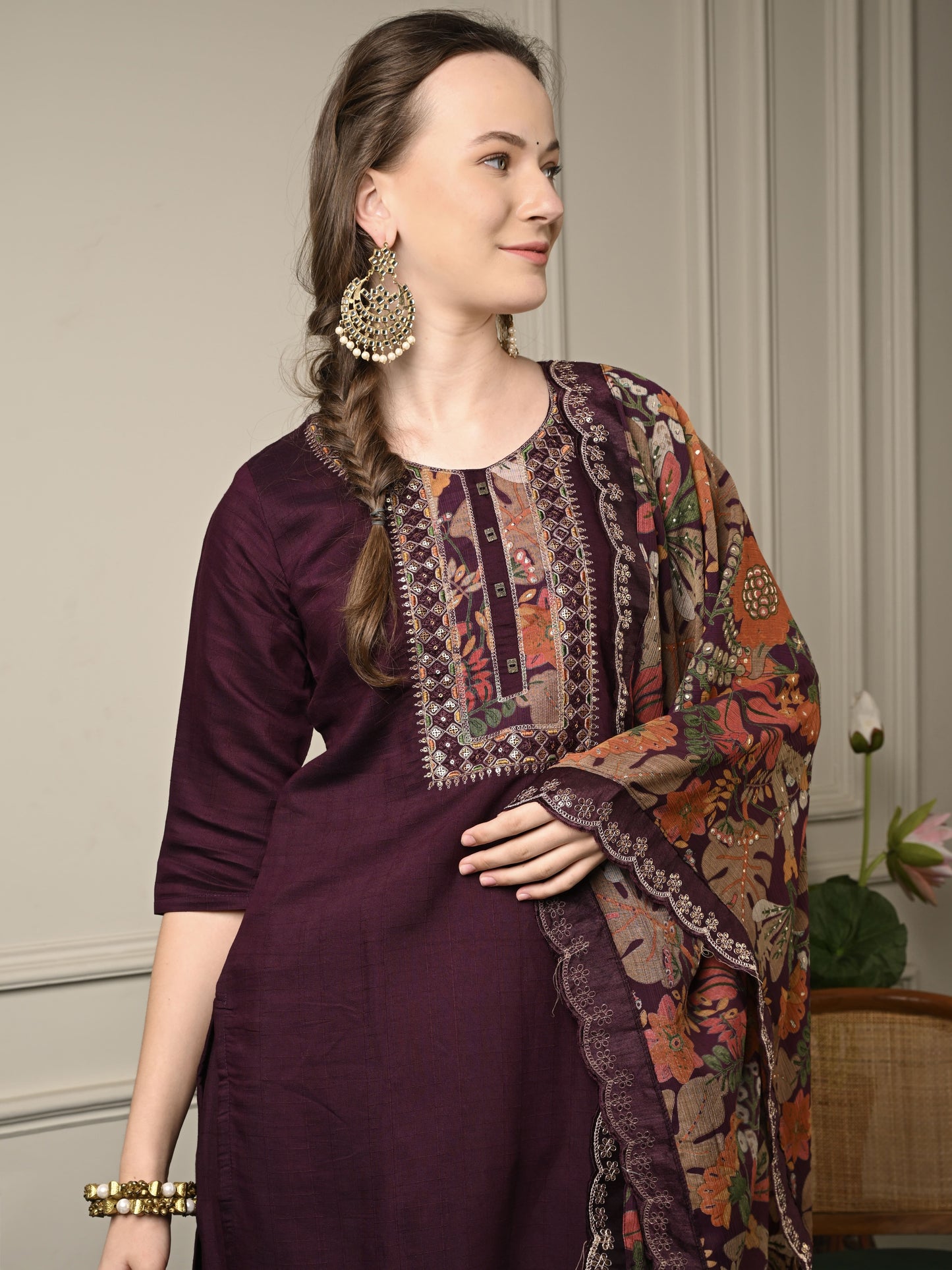 Rich Purple Chanderi Silk Suit Set