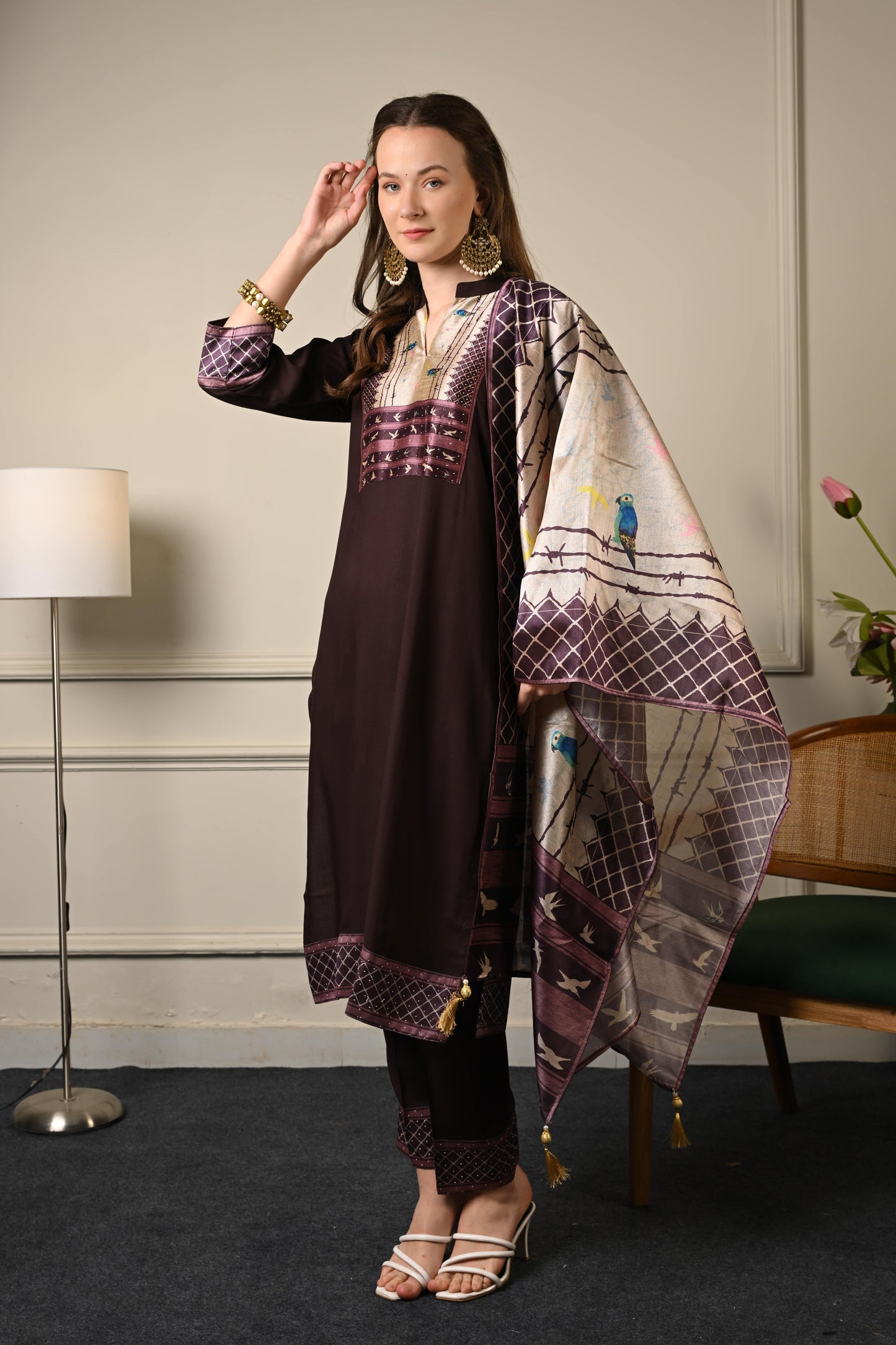 Deep Wine Purple Silk Suit Set