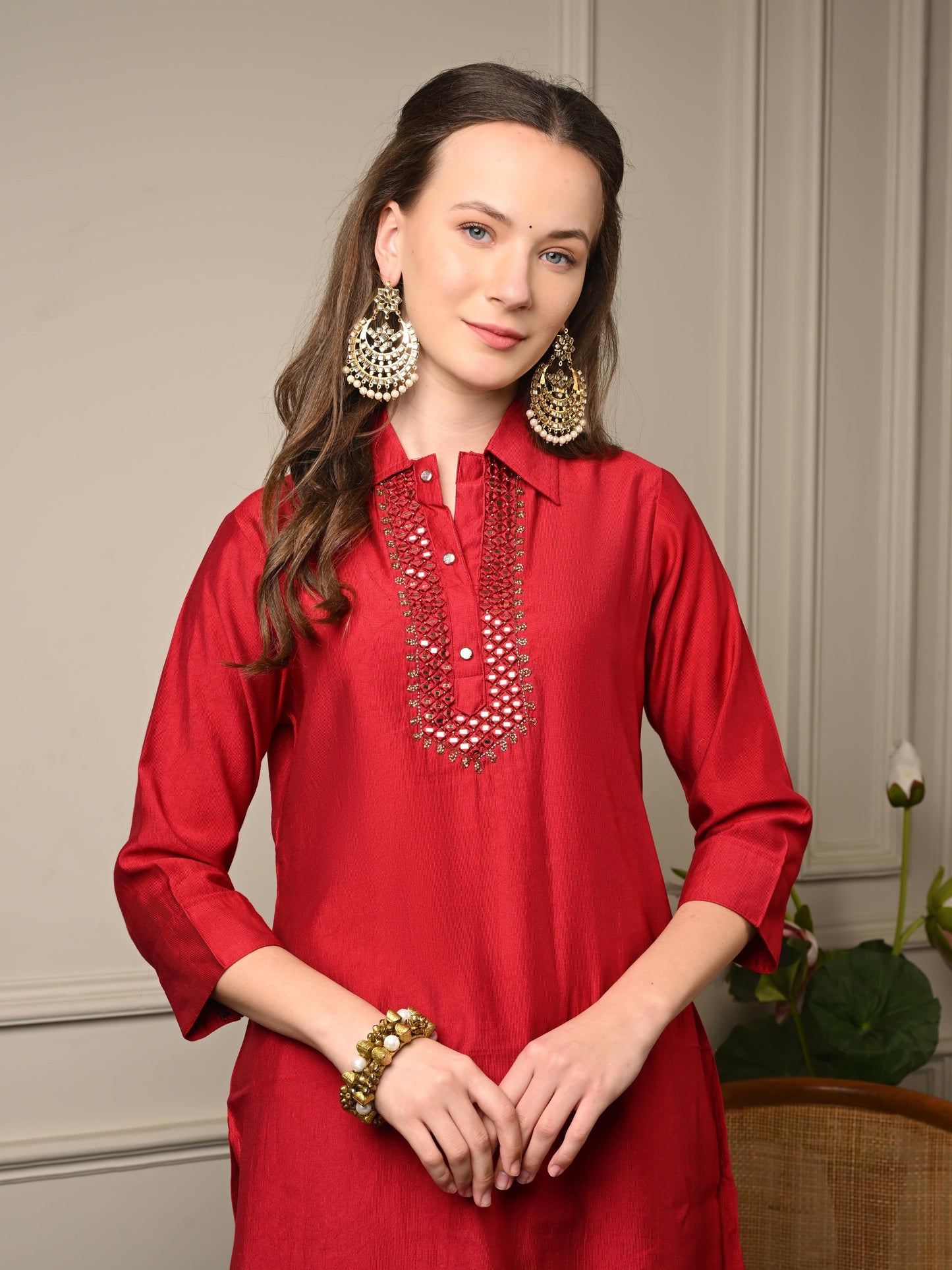 Deep Red Corduroy Afghani Coord Set