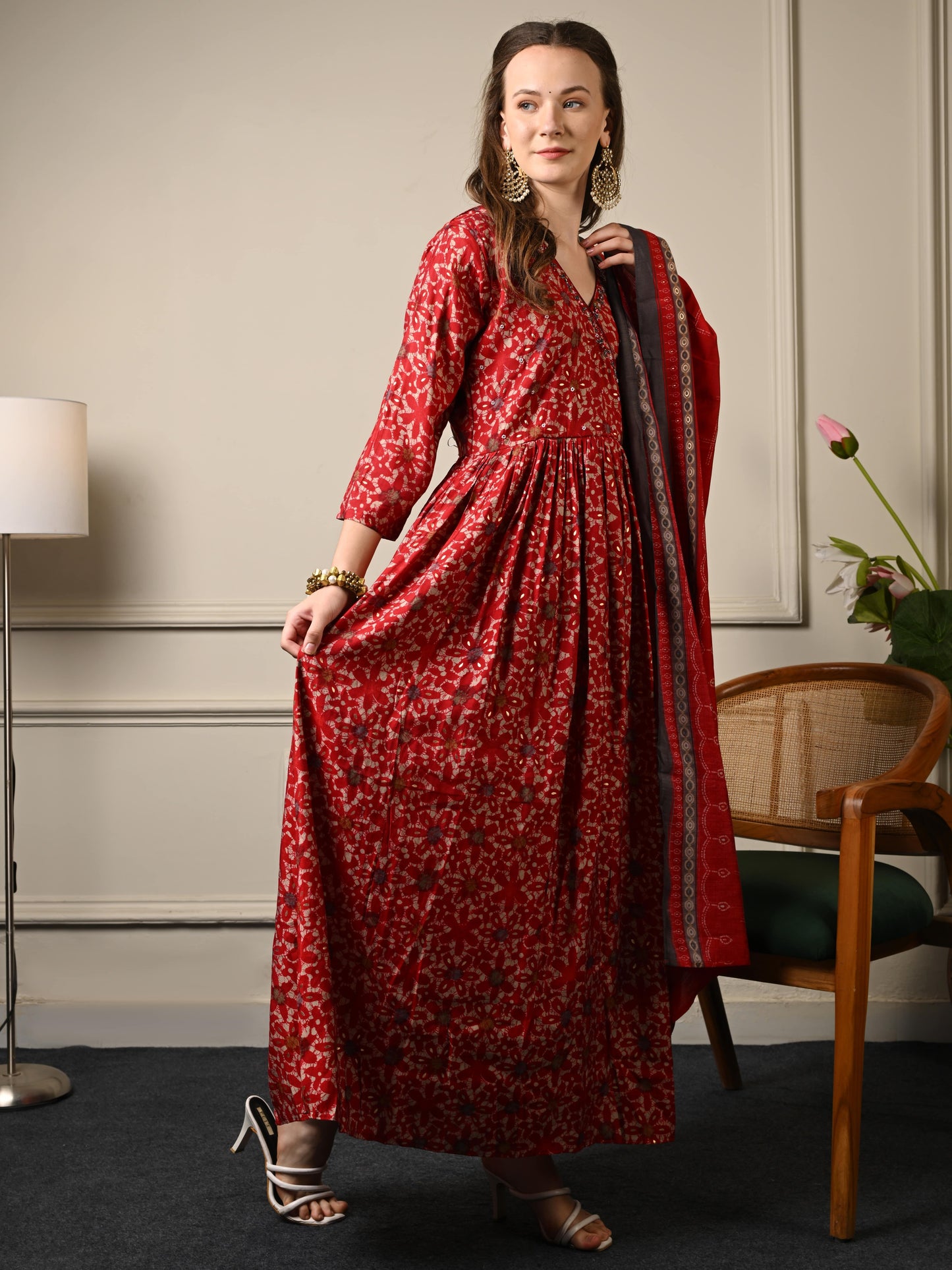 Deep Red Anarkali Suit Set