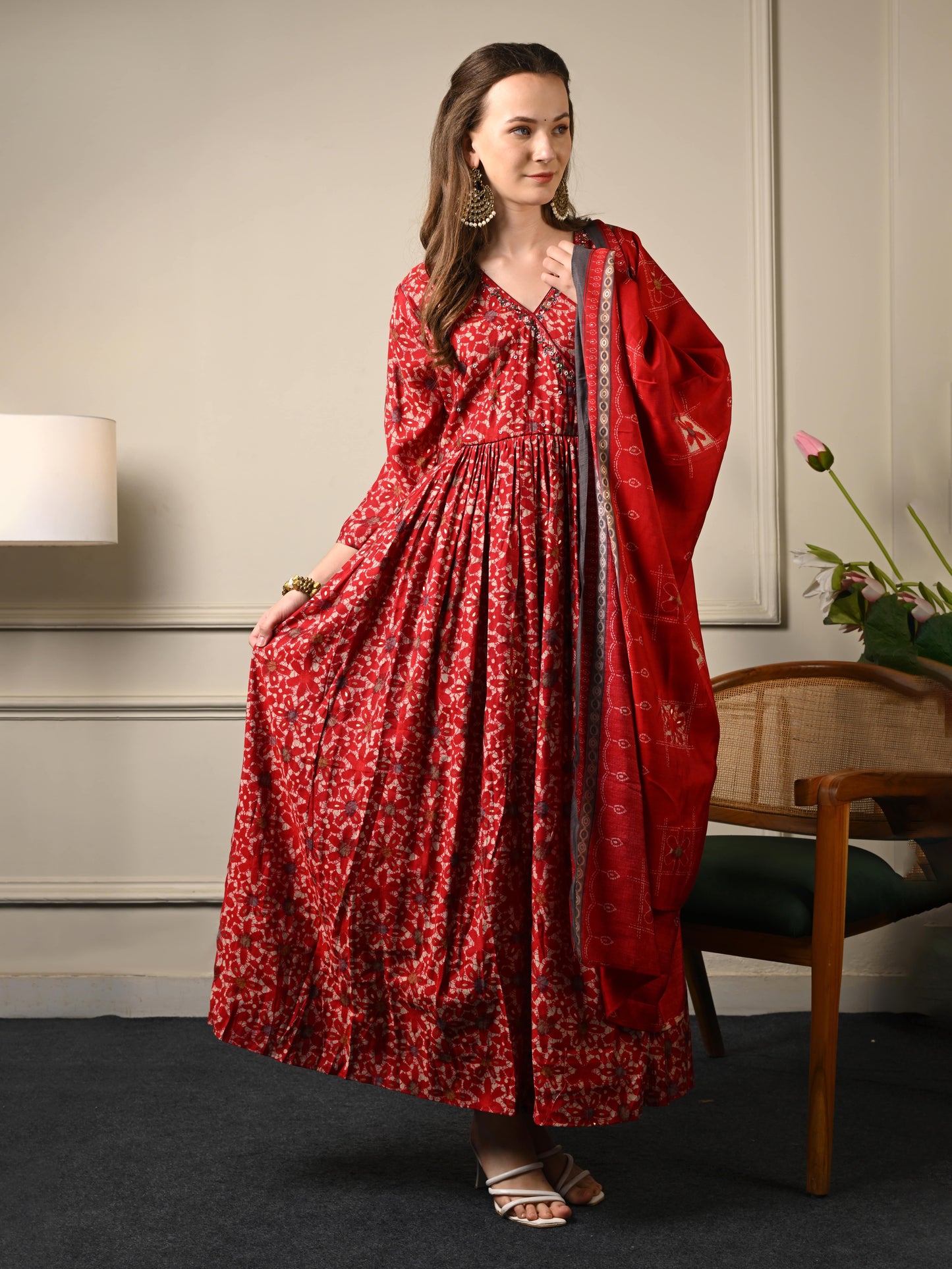 Deep Red Anarkali Suit Set