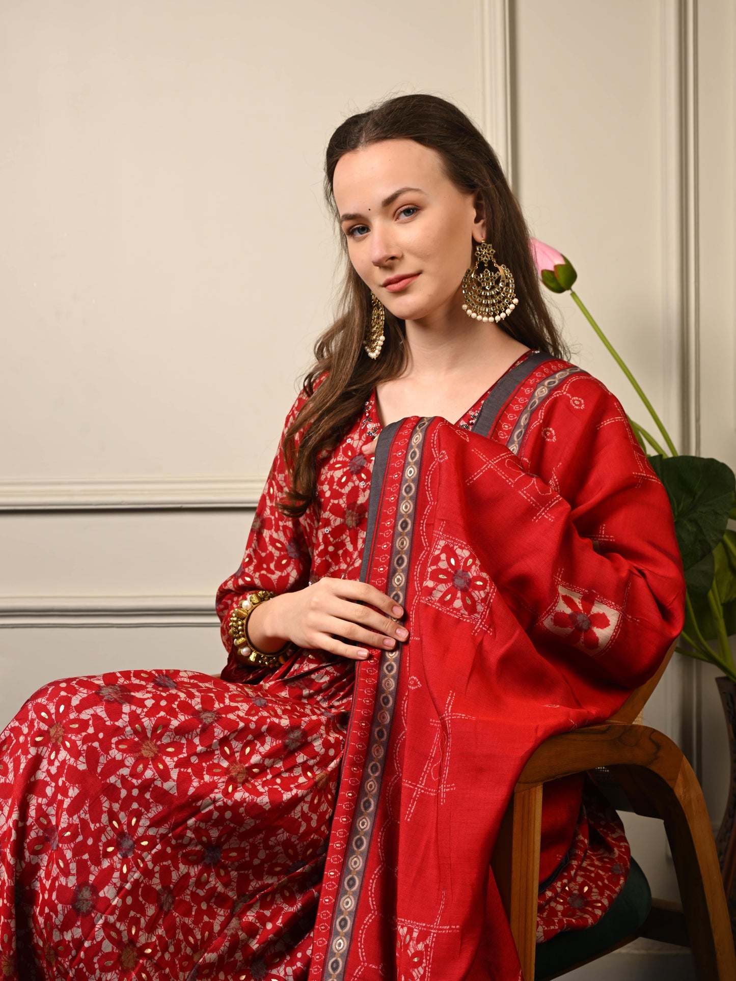 Deep Red Anarkali Suit Set
