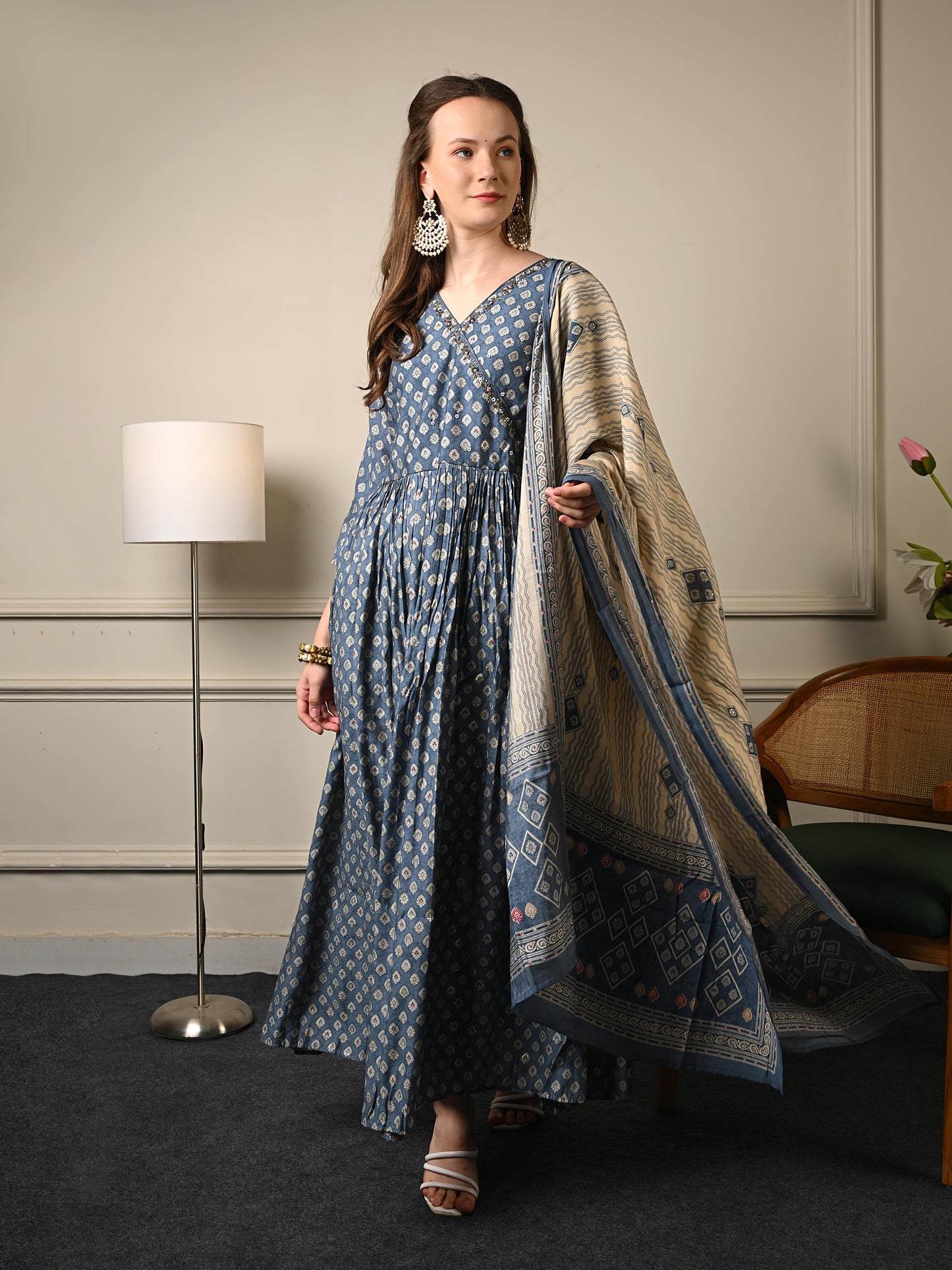 Slate Grey Anarkali Suit Set