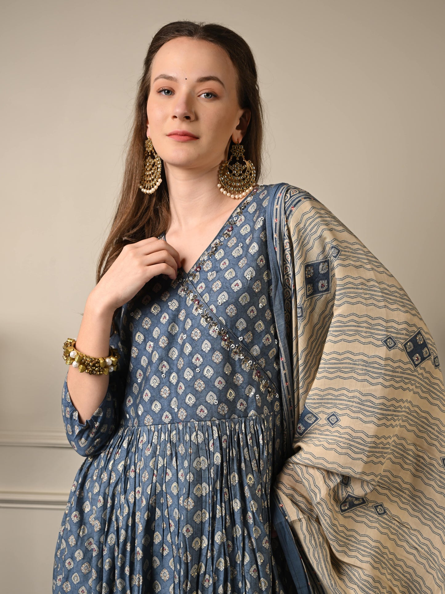 Slate Grey Anarkali Suit Set