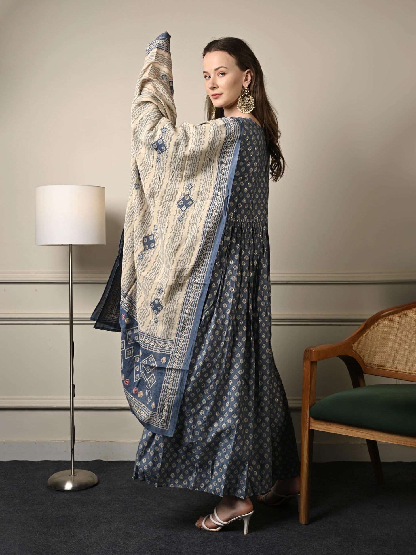 Slate Grey Anarkali Suit Set
