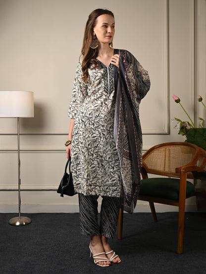 Grey Pure Cotton Suit Set