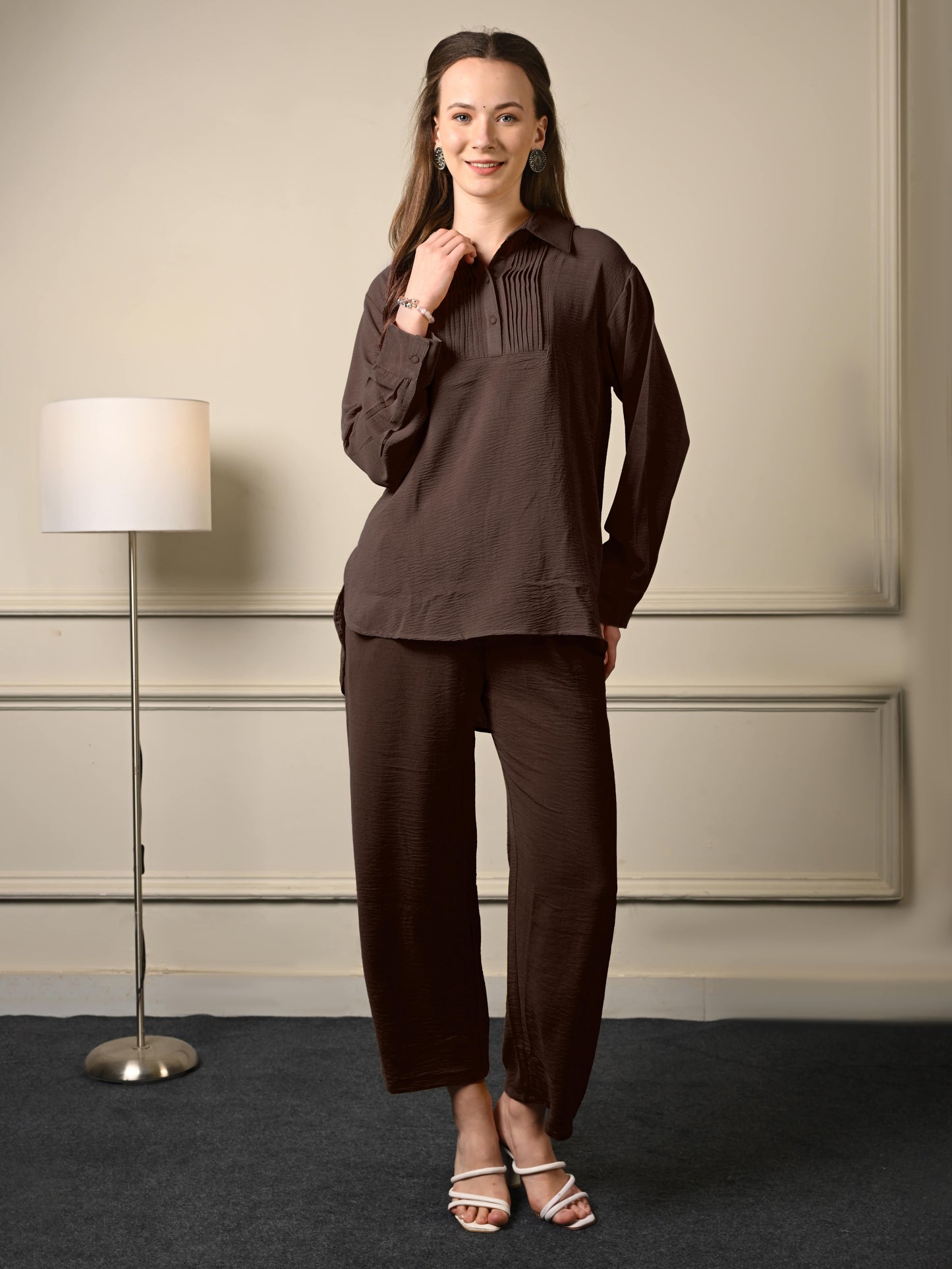 Dark Coffee Brown Imported Fabric Coord Set