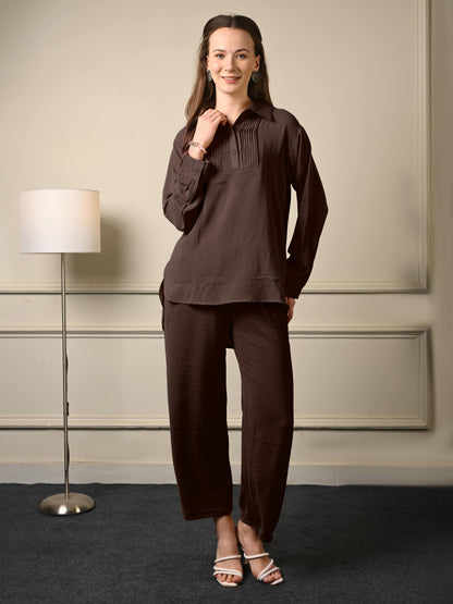 Dark Coffee Brown Imported Fabric Coord Set