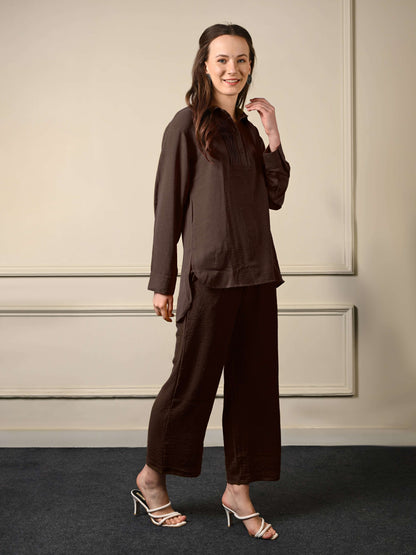 Dark Coffee Brown Imported Fabric Coord Set