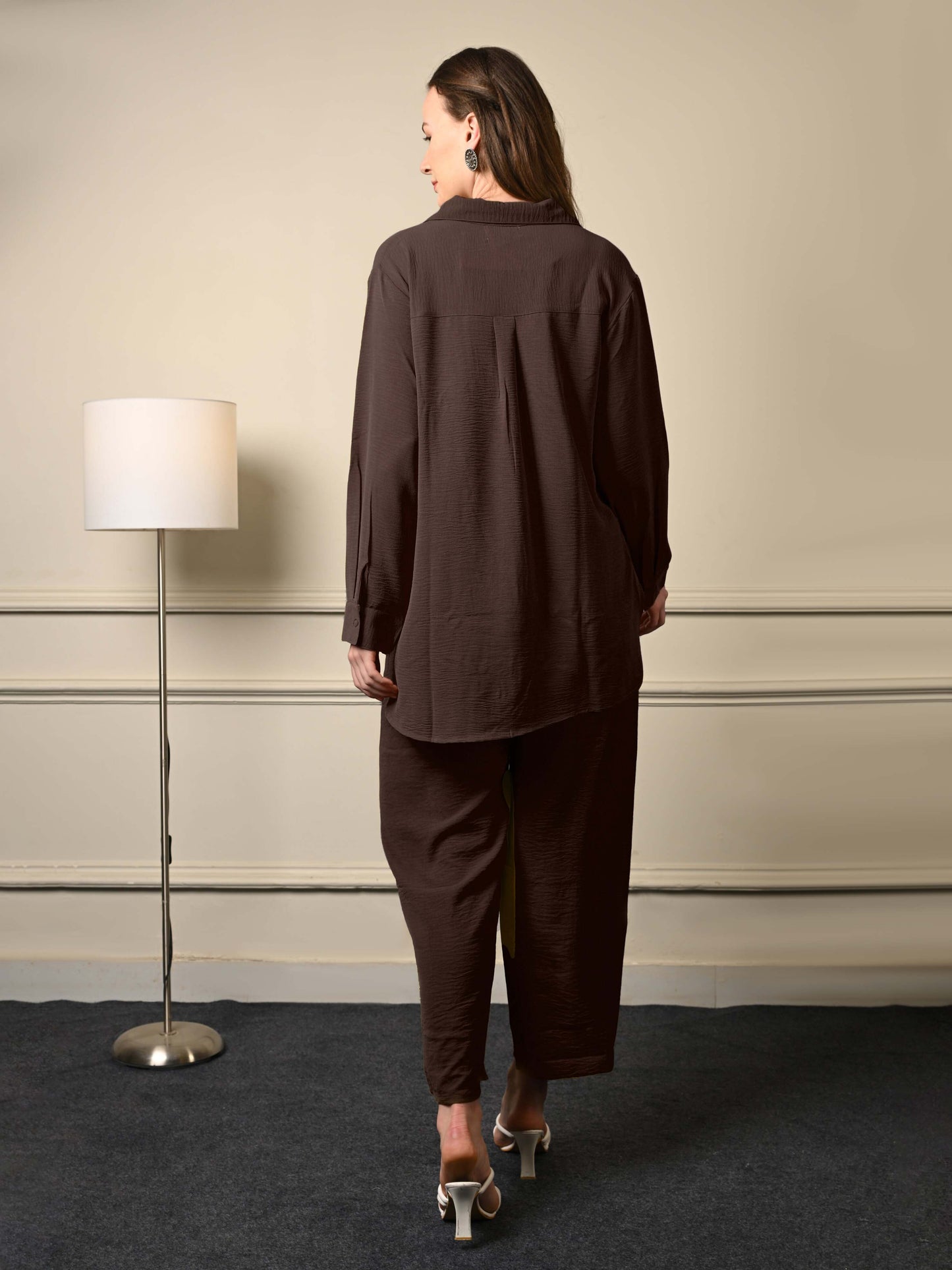 Dark Coffee Brown Imported Fabric Coord Set