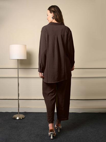 Dark Coffee Brown Imported Fabric Coord Set