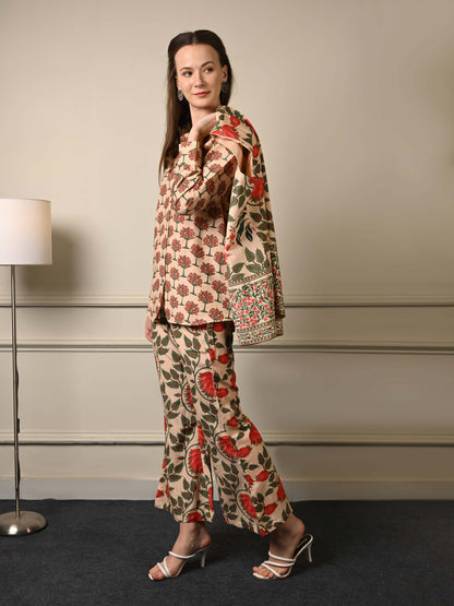 Pure Mul Chanderi Coord Set with Jacket