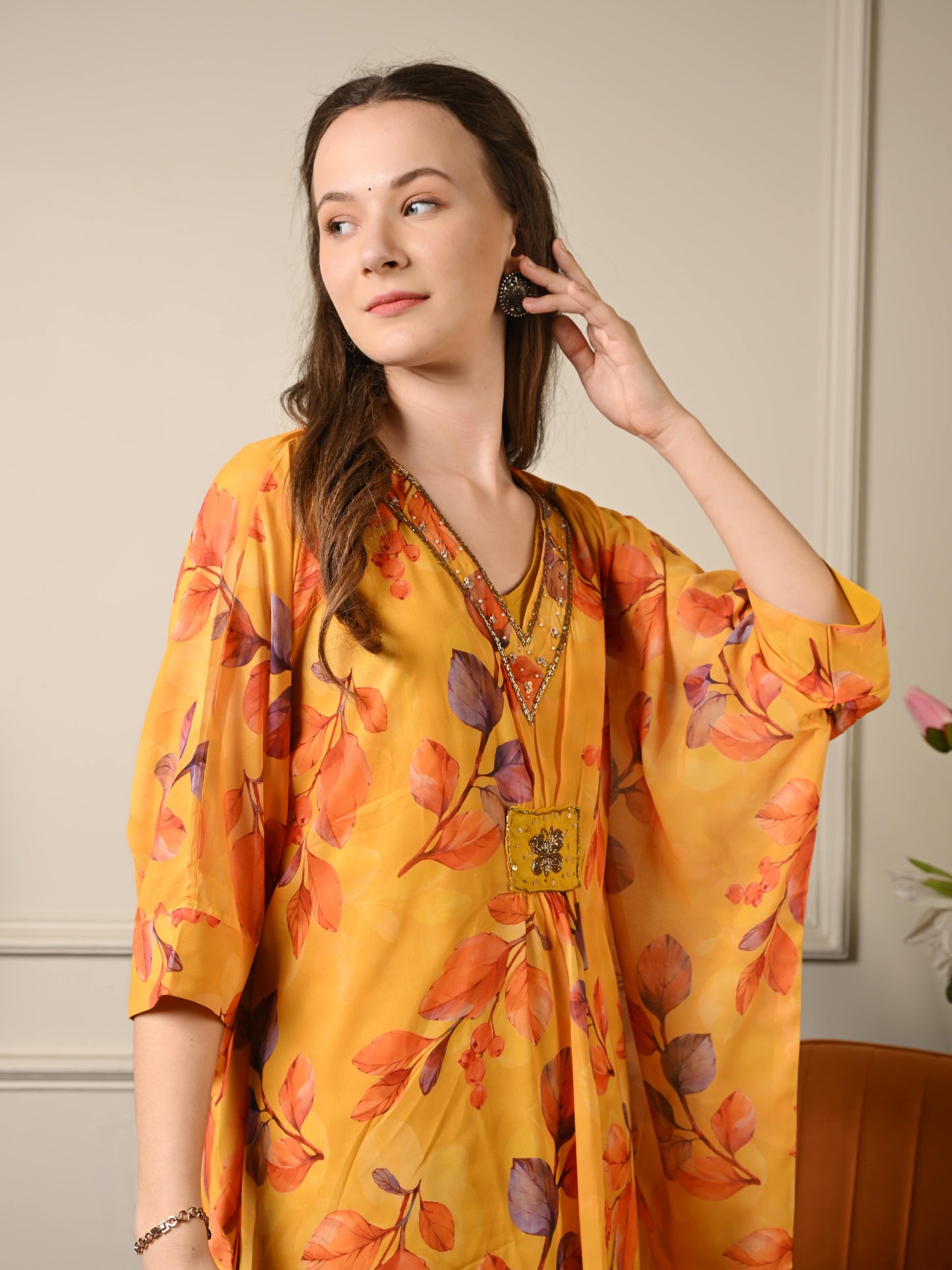 Tangerine Orange Kaftan Coord Set