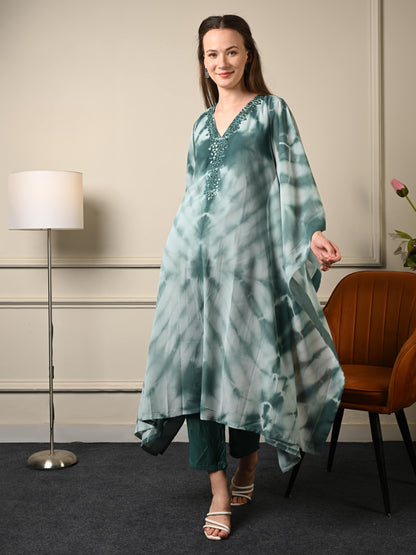 Pastel Green Tie & Dye Kaftan Coord Set