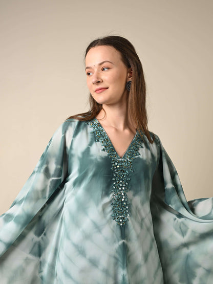 Pastel Green Tie & Dye Kaftan Coord Set