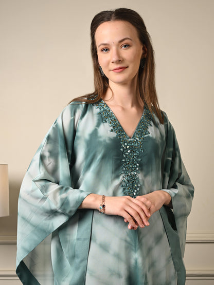 Pastel Green Tie & Dye Kaftan Coord Set