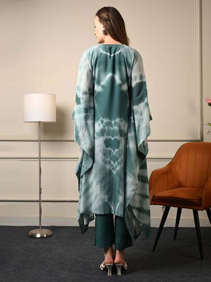 Pastel Green Tie & Dye Kaftan Coord Set