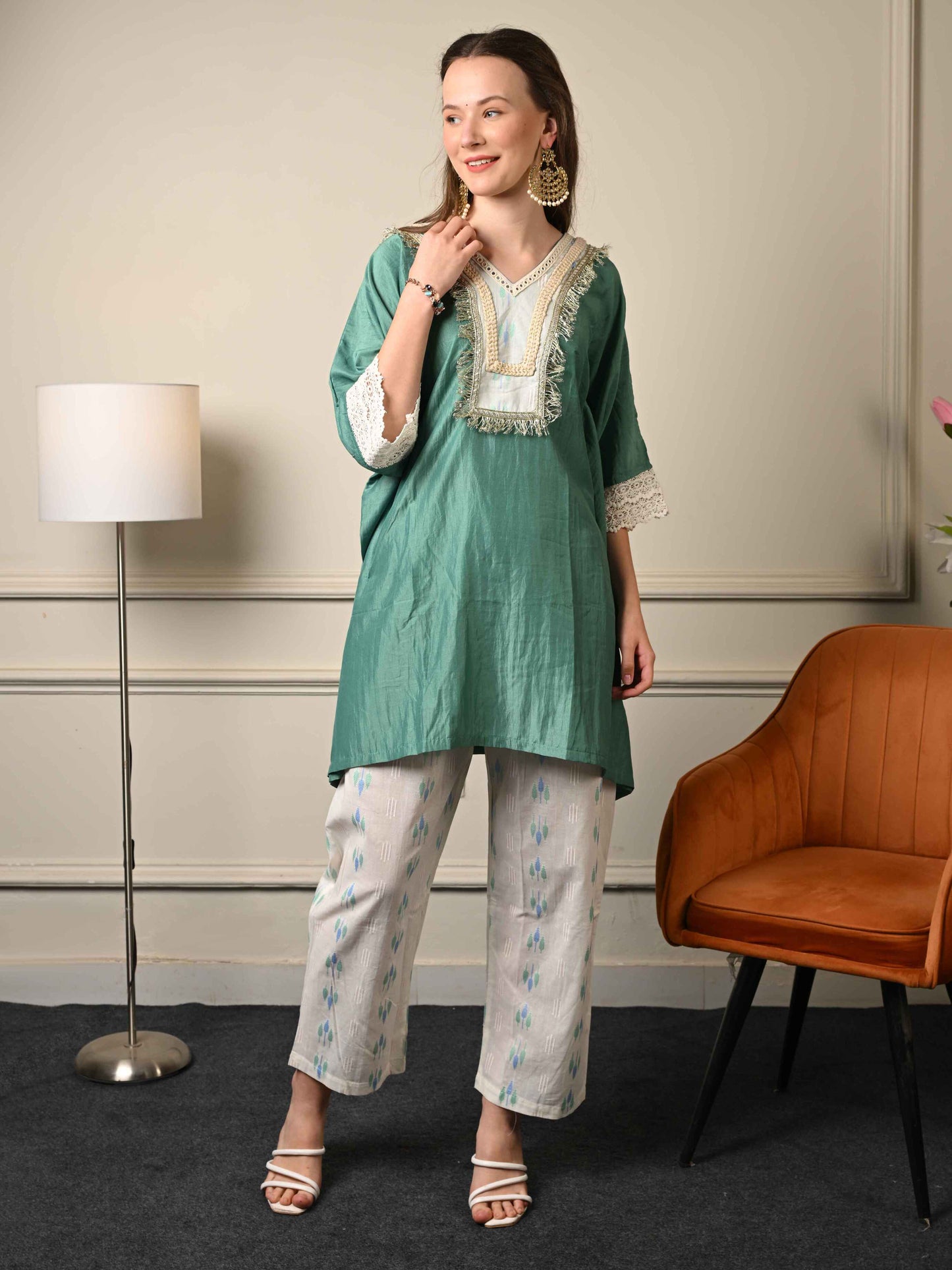 Pastel Green Kaftan Coord Set