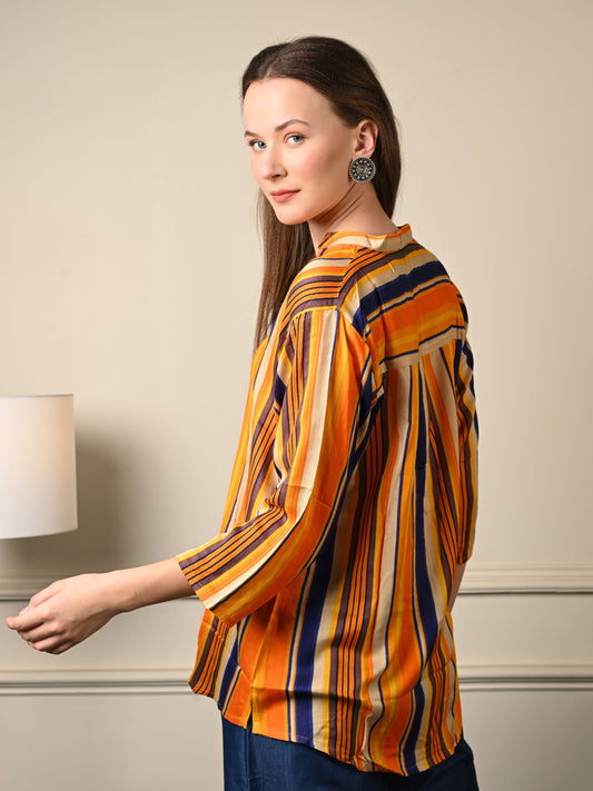 Orange Striped Shirt Top