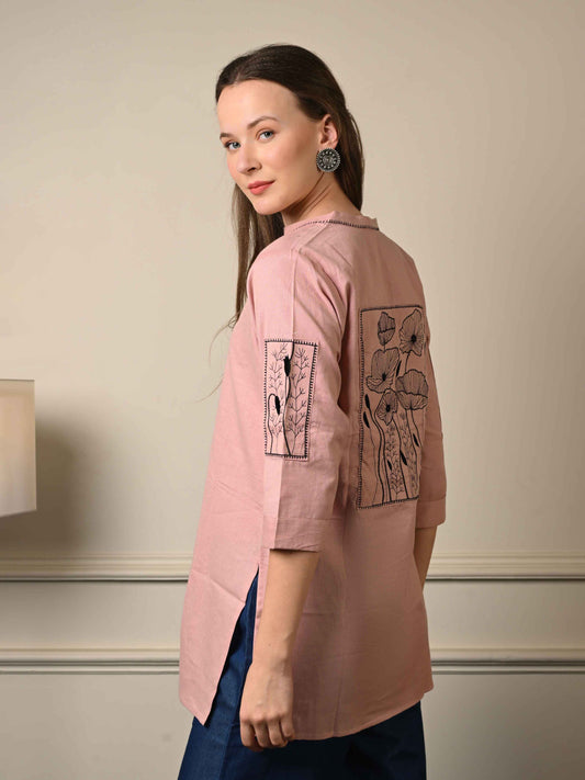 Dusky Pink Shirt Style Top
