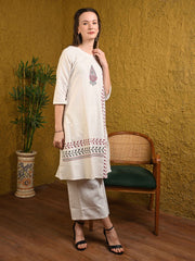 Off White Flex Cotton Kurta Set