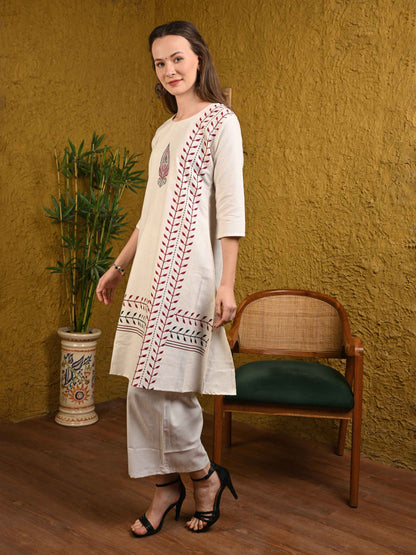 Off White Flex Cotton Kurta Set