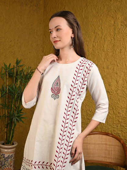 Off White Flex Cotton Kurta Set