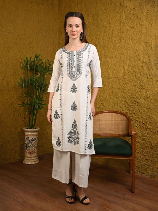 Off White Flex Cotton Kurta Set