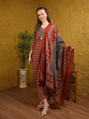 Maroon Jaipuri Cotton Suit Set