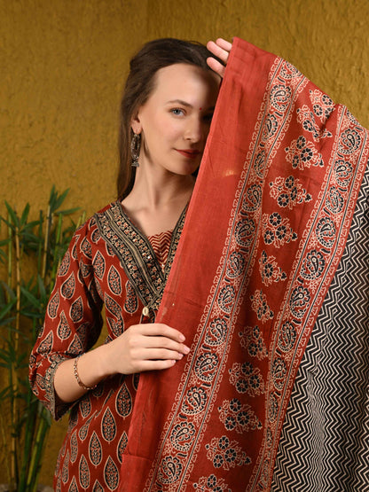 Maroon Jaipuri Cotton Suit Set